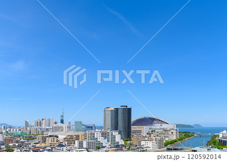 唐人町・大濠公園方面から望む早良区百道浜、地行浜、福岡タワー一帯　2024春　昼カラー 120592014