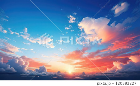 《AI画像》夏の夕焼けと入道雲 120592227