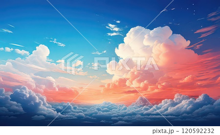 《AI画像》夏の夕焼けと入道雲 120592232
