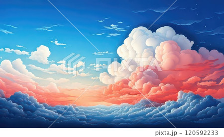 《AI画像》夏の夕焼けと入道雲 120592233