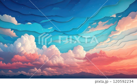 《AI画像》夏の夕焼けと入道雲 120592234