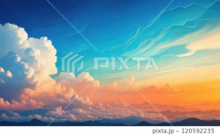 《AI画像》夏の夕焼けと入道雲 120592235