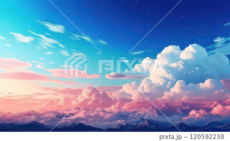 《AI画像》夏の夕焼けと入道雲 120592238