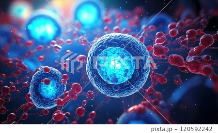 体内の幹細胞が自己複製して増殖したイメージの3DCGイラスト 医療系素材 体内の幹細胞が自己複製して増殖したイメージの3DCGイラスト 医療系素材 120592242