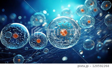 体内の幹細胞が自己複製して増殖したイメージの3DCGイラスト 医療系素材 体内の幹細胞が自己複製して増殖したイメージの3DCGイラスト 医療系素材 120592268