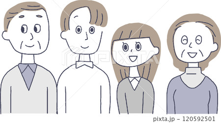 笑顔の若い夫婦とシニア夫婦 笑顔の若い夫婦とシニア夫婦 120592501