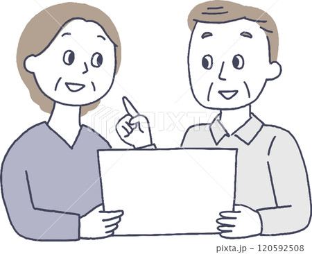 パンフレットを見ている老夫婦 パンフレットを見ている老夫婦 120592508