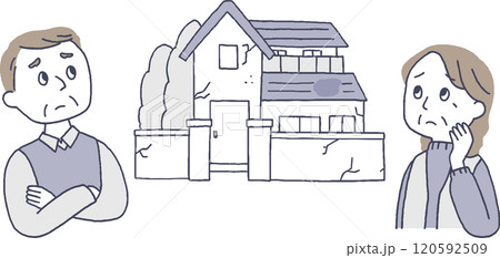 古くなった家について悩む老夫婦 古くなった家について悩む老夫婦 120592509