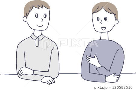 話し合う若い男性 話し合う若い男性 120592510