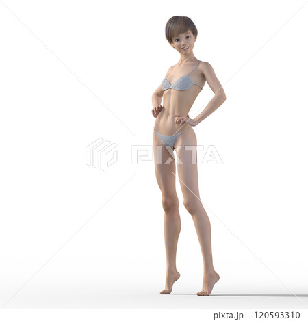 ポーズする下着姿の女性　3DCG イラスト素材 120593310