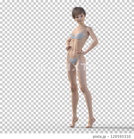 ポーズする下着姿の女性　3DCG イラスト素材 120593310