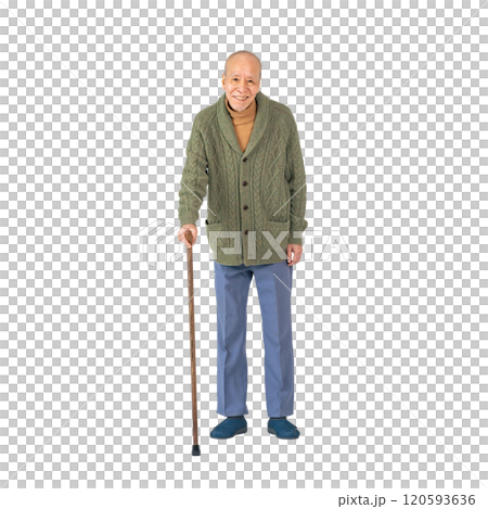 Senior man walking with a cane - Full-body photo PNG with transparent background precisely cut by hand Senior man walking with a cane - Full-body photo PNG with transparent background precisely cut by hand 120593636