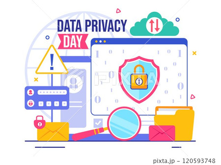 Data Privacy Day Vector Illustration featuring a Lock on a Screen, Representing Secure Information, Documents and Data Protection in a Flat Background 120593748