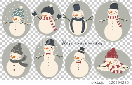 Cute illustration set of various snowmen 120594280
