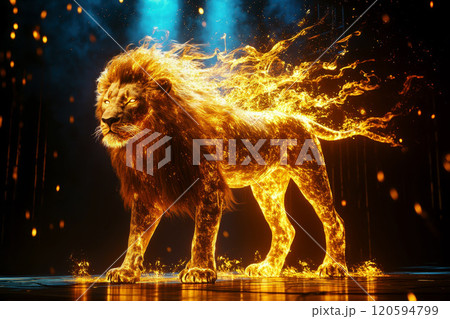 Leo symbol created with a lion made of golden , regal and powerful, Leo, royalty and strength 120594799