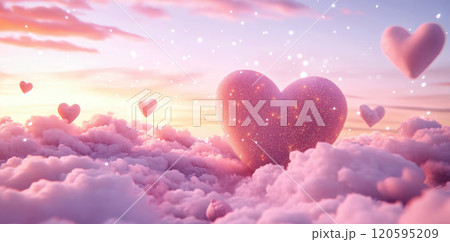 heart symbol floating peacefully among white fluffy clouds, love, romance, Valentine's Day, peaceful, serene, sky 120595209