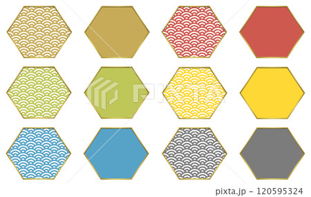 和風の六角形フレーム　2種　6色セットA	 120595324