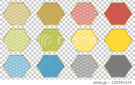 和風の六角形フレーム　2種　6色セットA	 120595324