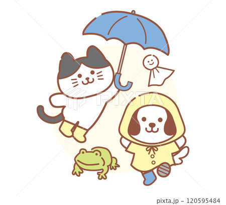 猫と犬の梅雨イラスト 猫と犬の梅雨イラスト 120595484