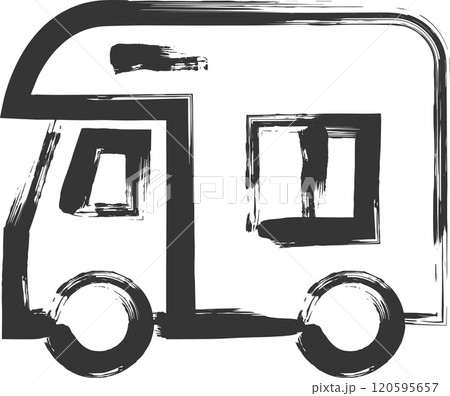 キャンプ関連の筆書きイラスト　キャンピングカー 120595657