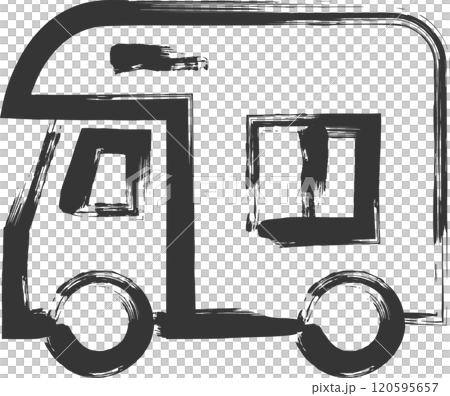 キャンプ関連の筆書きイラスト　キャンピングカー 120595657