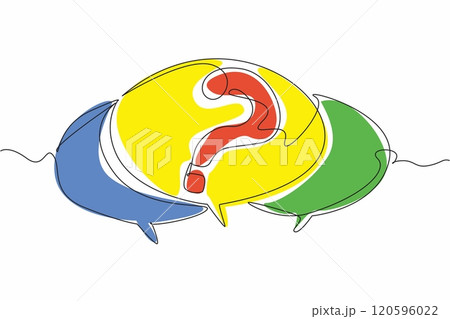 Single line drawing of callouts with question mark inside. National Trivia Day. Trivia games train the brain and expose to new information, improve cognitive skill, problem solving, creativity, memory 120596022