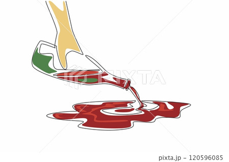Single line drawing of people throw alcohol from bottles onto the floor. Dry January campaign for poster, advertising, banner, flyer, greeting card 120596085