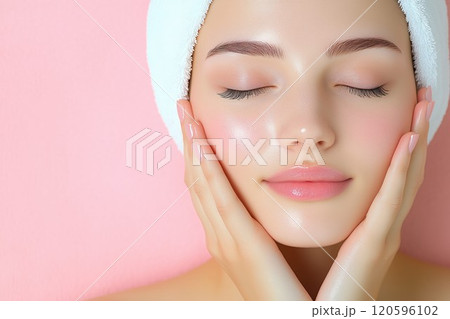 スキンケアを楽しむ若い女性 スキンケアを楽しむ若い女性 120596102