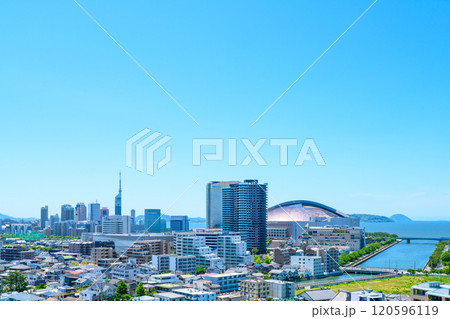 唐人町・大濠公園方面から望む早良区百道浜、地行浜、福岡タワー一帯 2024春 朝昼カラー中間 唐人町・大濠公園方面から望む早良区百道浜、地行浜、福岡タワー一帯 2024春 朝昼カラー中間 120596119