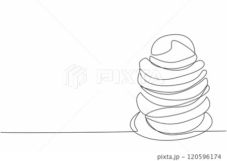 National Hat Day. Single continuous line drawing stack of relaxed casual head wear hats. Pile of rounded form cap with fabric fur material. One line draw graphic design vector illustration 120596174