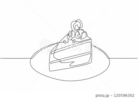 Single one line drawing slices of chocolate cake topped with rolled chocolate pieces. Most delicious chocolate cake. Calming. National Chocolate Cake Day. Continuous line design graphic illustration Single one line drawing slices of chocolate cake topped with rolled chocolate pieces. Most delicious chocolate cake. Calming. National Chocolate Cake Day. Continuous line design graphic illustration 120596302