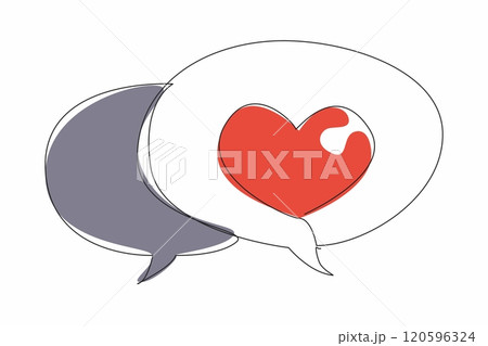 Single continuous line drawing two stacked callouts, one of which has a heart symbol. Expression of feelings. Praise. Affection. Love. National Screenwriters Day. One line design vector illustration 120596324