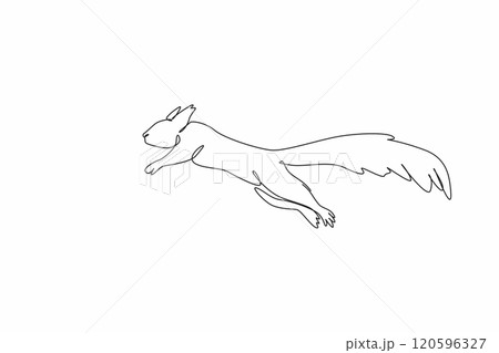 Single continuous line drawing squirrel is jumping. Natural behavior. Running. Avoiding incoming threats. Funny pets. Wildlife. National Squirrel Appreciation Day. One line design vector illustration Single continuous line drawing squirrel is jumping. Natural behavior. Running. Avoiding incoming threats. Funny pets. Wildlife. National Squirrel Appreciation Day. One line design vector illustration 120596327