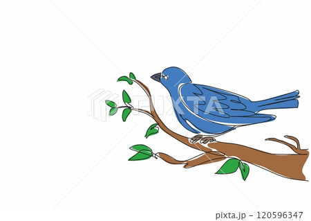 Single line drawing of cute beauty bird perched at lush tree branch and chirped beautiful tone. National Bird Day. Annual international celebration event. Vector illustration graphic art design 120596347