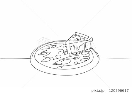 Simple Line Pizza Single continuous line drawing a slice of pizza...のイラスト素材 [120596617 ...