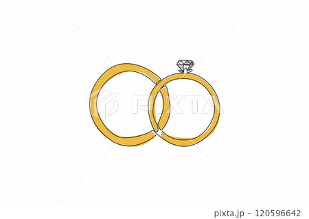 Single continuous line drawing two rings side by side. With diamonds it adds luxury. Couple gift for beloved woman. Love language is giving. National Spouses Day. One line design vector illustration 120596642