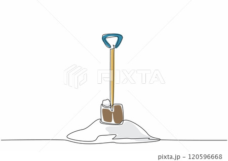 Continuous one line drawing shovel stuck into snow pile. Tools. Equipment for clearing roads from thick snow. Winter preparation. Cold. World Snow Day. Single line draw design vector illustration Continuous one line drawing shovel stuck into snow pile. Tools. Equipment for clearing roads from thick snow. Winter preparation. Cold. World Snow Day. Single line draw design vector illustration 120596668
