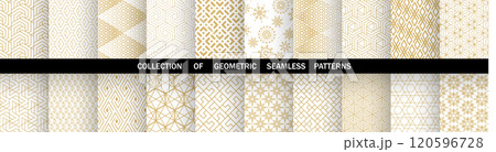 Geometric set of seamless golden and white patterns. Simple vector graphics 120596728