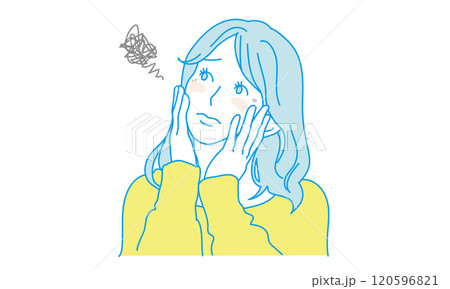 顔の肌トラブルに悩む女性のシンプルイラスト 120596821