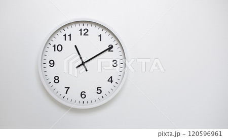 Clean White Clock at 11.10 or 23.10 on Minimalist White Background - Ideal for Time Concepts and Modern Design 120596961