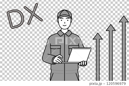 Image of DX: A mechanic in overalls who has successfully improved his work 120596979