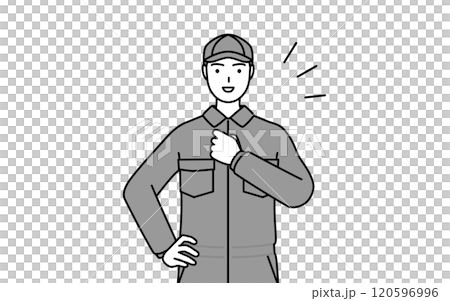 身穿連身褲的機械師搥胸頓足 120596996