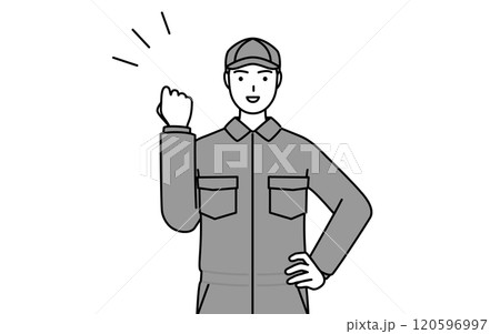 ガッツポーズをするつなぎ姿の整備士 ガッツポーズをするつなぎ姿の整備士 120596997