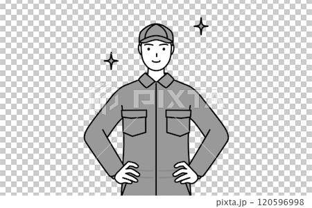 身穿連身褲、雙手叉腰的機械師 120596998