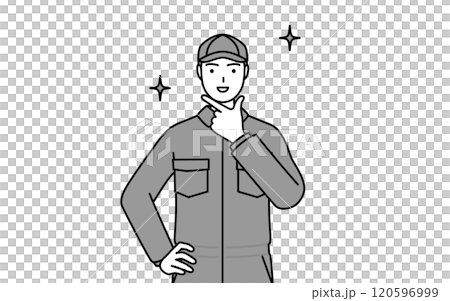 A mechanic in overalls poses confidently A mechanic in overalls poses confidently 120596999