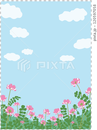 満開のれんげ畑と青空　背景イラスト2 120597058