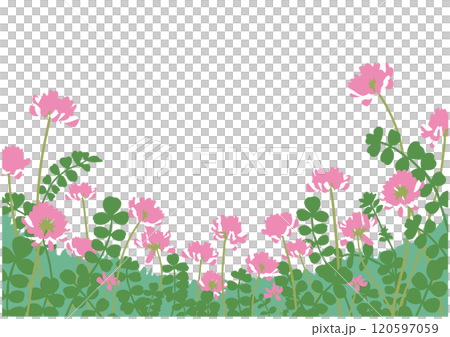 満開のれんげ畑　シンプル色のフラットなイラスト2 120597059