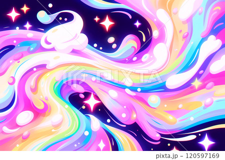 虹色のカラフルな液体のポップでドリーミーな背景 120597169