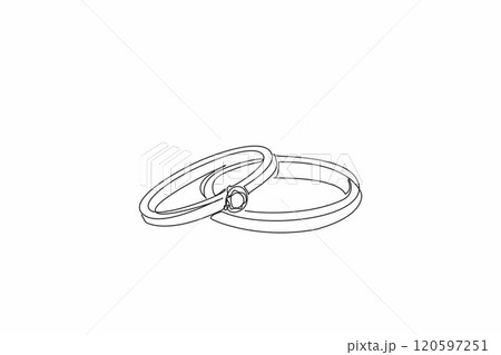 Single one line drawing two stacked rings. Lying in the room. Surprise gift for the beloved wife. The luxury of diamonds. Sweetheart. National Spouses Day. Continuous line design graphic illustration 120597251