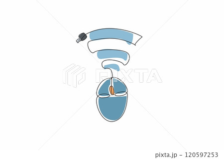 Single continuous line drawing a computer mouse connected to a Wi-Fi signal. The ease of wireless connectivity in today's world. Technology. Safer Internet Day. One line design vector illustration 120597253